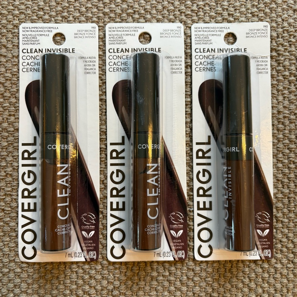 3 PACK NEW CoverGirl Clean Invisible Concealer 190 “Deep Bronze” VEGAN & CF!